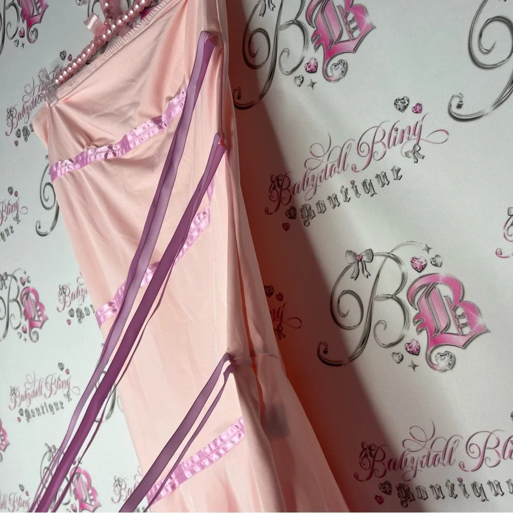 Pink dress fairy whimsical high low with ribbons π cute mermaid flowy adorable - Picture 6 of 10